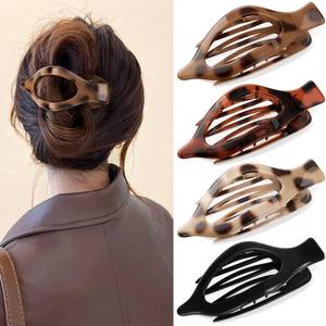 lot 6201 image: Oeusnael Flat Hair Clips, 4-Piece Set, Tortoiseshell
