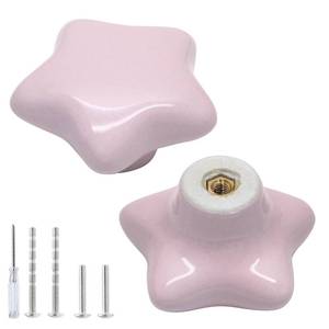 lot 6206 image: Ceramic Star Drawer Knobs Light Pink 2pc