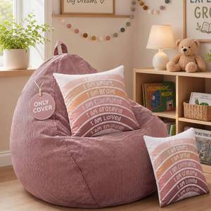 lot 6218 image: Hahafelt Bean Bag Chair Cover with Pillow Covers, Small, Dusty Rose