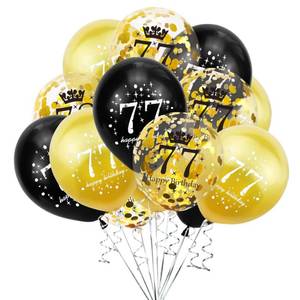 lot 6225 image: SHUNTAI 77th Birthday Balloons Gold and Black 15 Pieces