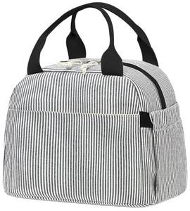 lot 6231 image: Bluboon Insulated Lunch Bag, 10L Capacity, Black White Stripes