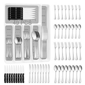 lot 6244 image: 49PCS Silverware Set with Organizer, Stainless Steel Silverware for 8