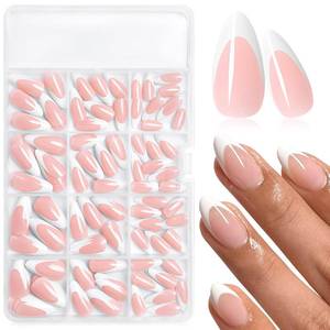 lot 6245 image: AddFavor 240pcs French Tip Press on Nails Medium Almond Fake Nails, White French Tip Nails Press ons Acrylic Press on Nail Almond False Nail Tips for Women