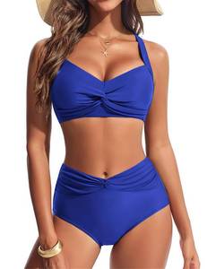 lot 6261 image: Hanna Nikole Womens High Waisted Bikini Sets Tummy Control Swimsuits Modest 2 Piece Bathing Suit Push Up Twist Front Swimwear Royal Blue