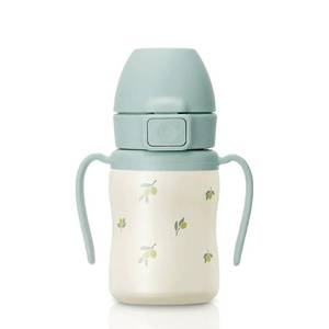 lot 6271 image: GROSMIMI Stainless Steel Baby Straw Cup, Spill-Proof, 12M, 10oz (Olive)