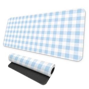 lot 6273 image: MAY FLOWER Large Aesthetic Mouse Pad, Full Kawaii Keyboard Mat with Cozy Checkered Gingham Pattern, Cute Computer Mouse Mat, Anti-Slip Rubber Base, 31.5 x 11.8 Inches (Pastel Blue)