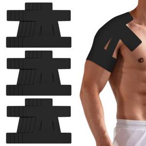 lot 6275 image: 15 Pcs Precut Kinesiology Tape for Shoulder��Shoulder Tape for Shoulder Pain Relief Pre Cut��Waterproof, Breathable, Hypoallergenic Athletic Tape for Support and Protection(Black)