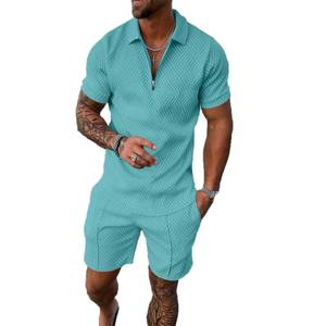 lot 6276 image: BIRW Size XL Sky Blue Mens Short Sets 2 Piece Outfits Polo Shirt Fashion Summer Tracksuits Casual Set Short Sleeve and Shorts Set for Men size XL