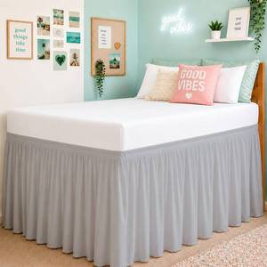 lot 6279 image: Cottington Lane Ruffled Dorm Room Bed Skirt Twin XL 36 Drop, Silver Grey