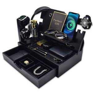 lot 7423 image: KWYADLUO Nightstand Organizer for Men with Large Drawer Gift for Men, Black