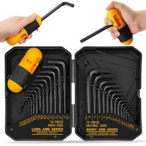 lot 8438 image: ELEAD 31-Piece Hex Key Set - Allen Wrench Set, SAE and Metric Allen Keys MM(0.7mm-10mm) SAE(0.028-38) Heat-Treated, Torque Handle, High Leverage, Long & Short Keys, Easy Organization