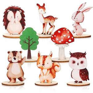 lot 8441 image: 16pcs Woodland Animals Wood Table Centerpieces with Wood Base, Cute Forest Animals Table Topper Jungle Creatures for Safari Table Decorations for Baby Shower Birthday Party Home Supplies