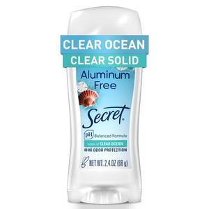 lot 8453 image: Secret Aluminum Free Deodorant for Women, 48hr Odor Protection, Free of Parabens Dyes Talc & Baking Soda, PH Balancing Minerals, Clear Solid, Clear Ocean Scent, 2.4 oz