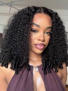 lot 9375 image: Curly Half Wig Human Hair Burmese Curly Half Wigs for Black Women
