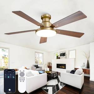 lot 9393 image: Vaczon 52 Inch Low Profile Gold Ceiling Fan with Lights, Smart Remote & APP