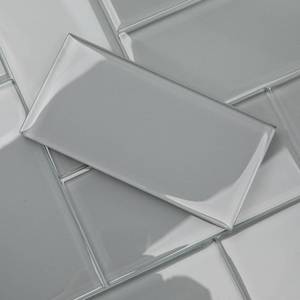 lot 9395 image: Lovdeco Grey Glass Subway Tile, Glass for Bathroom Kitchen Shower Backsplash Wall, 3 x 6 Inches, 4 Sq.Ft.