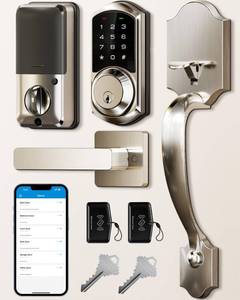 lot 9405 image: Veise VE06-H Smart Front Door Lock Handle Set, App Control, Satin Nickel