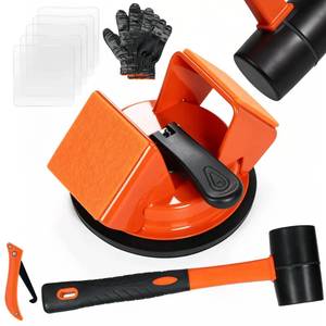 lot 9413 image: Floor Gap Fixer Tool Heavy��Duty 45° Impact��Face Floor Suction Cup Tool for Gaps, Includes Cleaning Blade, Mallet, Work Gloves and 5 Sticky Pads for Laminate, Vinyl & Engineered Hardwood Floors