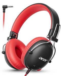 lot 9414 image: Acer Kids Headphones Wired for School, 74-85dB Limiter, Black Red OHW342