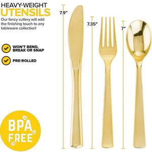 lot 9415 image: Joyido 400PCS Pre Rolled Gold Plastic Silverware Set Heavy Duty for Wedding
