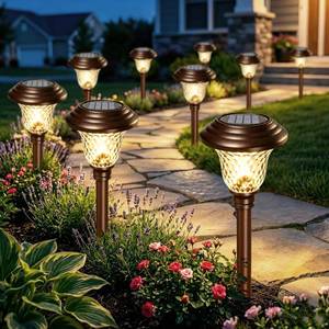 lot 9416 image: BEAU JARDIN 8 Pack Solar Pathway Lights WhiteColor Changing Stainless Steel 3 Mode Outdoor Multicolor Metal Solar Powered Waterproof Glass for Garden Landscape Path Yard Walkway Driveway Bronze