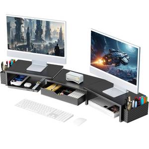 lot 9422 image: gianotter Dual Monitor Stand Riser With Drawer and 2 Pen Holders