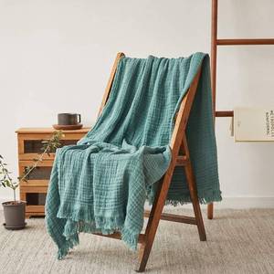 lot 10039 image: Simple&Opulence Cotton Muslin Throw Blanket for Bed, Couch, Knit Woven Gauze Blanket with Tassels, Soft Lightweight Cozy Pre-Washed Breathable Farmhouse Decoration for All-Season (Dark Green)