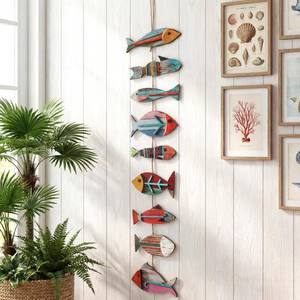 lot 10084 image: Novabright Wooden Fish Hanging Wall Decor Nautical Rustic Fishing Wood Sculpture Decorations Beach Coastal Theme Farmhouse Hanging Sign for Home Bathroom Bedroom Lake House(Colorful,Vintage)