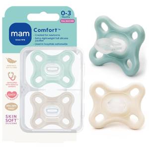 lot 10088 image: MAM Comfort Baby Pacifier 0-3 Mths Lightweight One-Piece Silicone 2 Pack