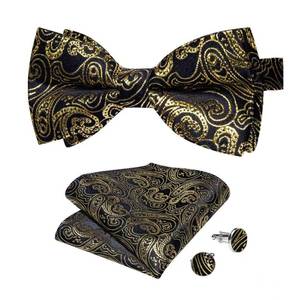 lot 10095 image: DiBanGu Silk Bow Tie Pre Tied Bowtie Set for Men In Gift Box,Gold