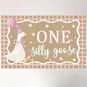 lot 10125 image: Goose Pink Banner for One Silly Goose Birthday Decor Girl Pink Silly Goose First Birthday Backdrop for Girls First Birthday