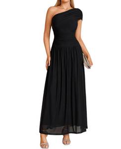 lot 10130 image: XinFSh Women��s One Shoulder Formal Wedding Guest Maxi Dress Black