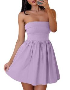 lot 10151 image: ZESICA Womens Summer Strapless Mini Dress 2026 Casual Off Shoulder A Line Swing Boho Beach Vacation Party Short Dresses Purple Medium