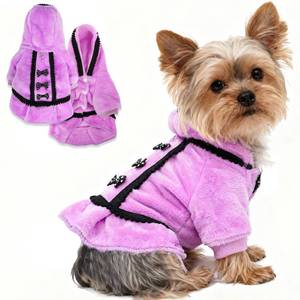 lot 10155 image: Dog Sweaters for Small Dogs Girl Winter Puppy Sweater Dog Dress Fleece Warm Puppy Dresses with Leash Hole Cute Pink Clothes Bowtie Chihuahua Sweaters Pet Doggie Oufit (Purple, X-Small)