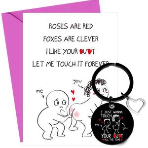 lot 10159 image: CRASHOT Funny Valentines Day Card, Naughty Valentines Day Card & Keychain Gift for Wife Husband BF GF, Butt Theme Dating Anniversary Present, Cheeky Romantic Poem Design