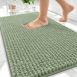 lot 11903 image: OLANLY Chenille Absorbent Bathroom Rug Mat 34x21 Sage Green