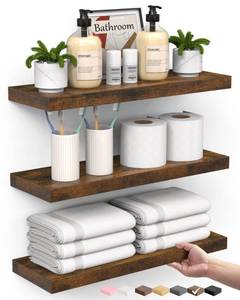 lot 11941 image: BAYKA Rustic Brown Floating Shelves, 15.7in, 3-Pack