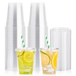 lot 11946 image: Jolly Party Plastic Cups with Lids 12 oz 100-Pack