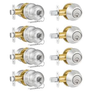 lot 11959 image: Plustool 4 Pack Exterior Door Lock Set, Satin Nickel
