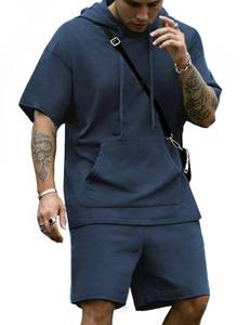 lot 12083 image: COOFANDY Mens Short Sleeve Hoodie and Shorts Tracksuit L