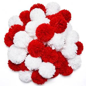 lot 12117 image: Gemscream Yarn Pom Poms 50 Pc 3 Inch Red White