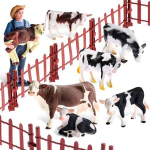 lot 12142 image: Zomiboo 17 Pc Cow Farm Figurine Set With Fence