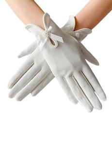 lot 12153 image: Womens Short Satin Gloves with Pearl Bow
