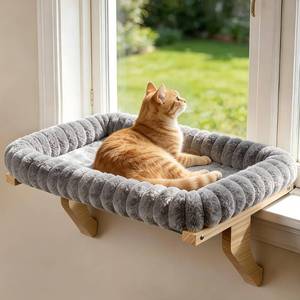 lot 13380 image: Zoratoo Cloud-Cuddle Cat Perch for Window Sill with Zipper Cushion, L Gray