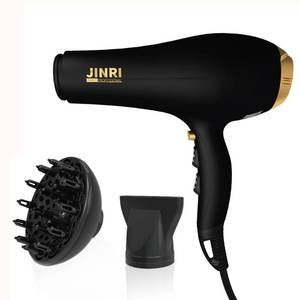 lot 13382 image: JINRI Hair Dryer, 2000W, 3 Heat & 2 Speed, Detachable Air Intake, with Diffuser, with Concentrator, Hanging Strap, Non-Foldable, Black
