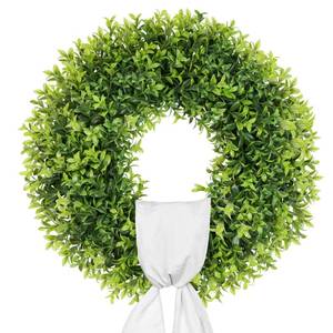 lot 13386 image: petalyn 22 Inch Artificial Boxwood Wreaths for Front Door with Sash Outdoor Summer Wreath for Front Door, Spring Green Wreath UV Resistant Waterproof for Wall Window Porch Farmhouse Wedding Year Round