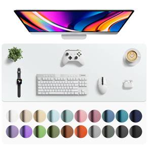 lot 13389 image: Aothia Faux Leather Desk Mat - Large Mouse Pad, Non-Slip PU Leather Blotter, Waterproof Writing Surface for Office and Home (Barely Grey, 42 x 17)
