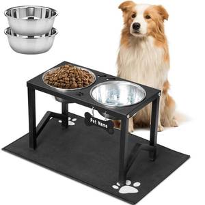 lot 13391 image: Flodomix Elevated Dog Bowls, Metal Raised Dog Bowl Stand with 2 Thick 58oz Stainless Steel Food Bowls & Non-Slip Mat - 11.8 Tall for MediumLarge Breeds