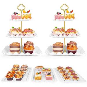 lot 13398 image: 5 Pcs Dessert Table Display Set - 2 Pcs 3-Tier Dessert Display Stands & 3 Pcs Serving Tray - Dessert Trays Dessert Stands Treat Table Displays Set for Tea Parties,Birthdays & Baby Showers
