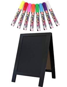lot 13399 image: Rustic Whitewash Double Sided Chalkboard with 8Pcs Liquid Chalk Markers, 7.58.6 Tabletop Stand, Small Countertop Chalkboard Easel for Menu, Kitchen, Restaurants, Bar, Wedding and Home Decor (Black)